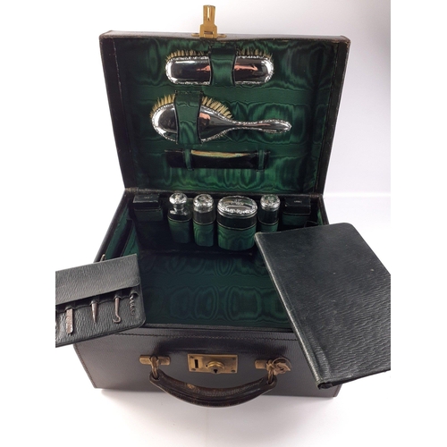 100 - A stunning green Moroccan leather gentleman's fitted travelling box dating to London 1914.  Superb q... 