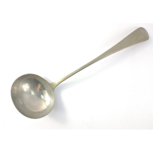 102 - A large and imposing silver plated soup ladle by Walker & Hall marked ORUBA SILVER. 33cm long ap... 