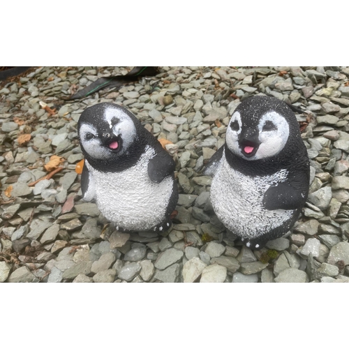 276 - XMAS OUTDOOR STONE GARDEN ORNAMENT - Small 'brother and sister' penguins - stand 20cm tall approx - ... 