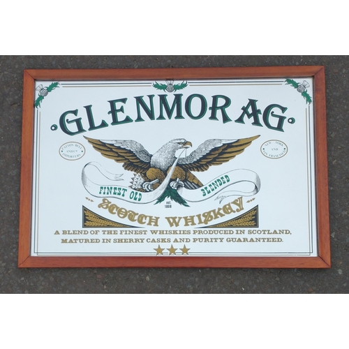 313 - A modern GLENMORAG whisky advertising mirror.  Measures 90 x 60cm approx. In good condition.#69