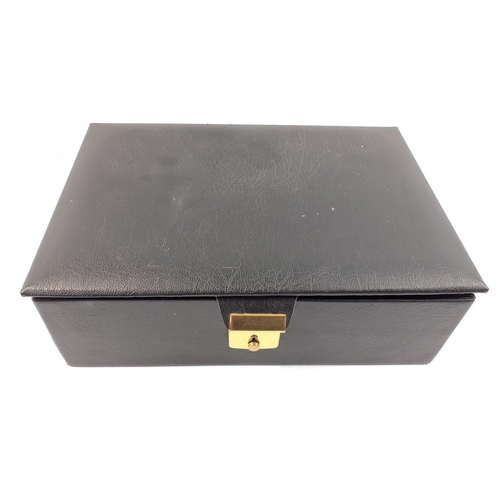 29 - A black jewellery box with lift-out shelf and contents of costume jewellery 24x17x7cm approx#30