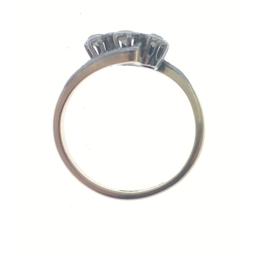 3 - An 18ct yellow gold ring with three centre diamonds.  Size O, 3.47g approx. Centre stone 3mm and fla... 