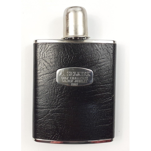 31 - A collection of hip flasks to include a boxed DALVEY pocket cup, a boxed SELKIRK golf challenge silv... 