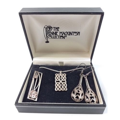 38 - A collection of silver jewellery to include a CHARLES RENNIE MACKINTOSH necklace and earring set and... 
