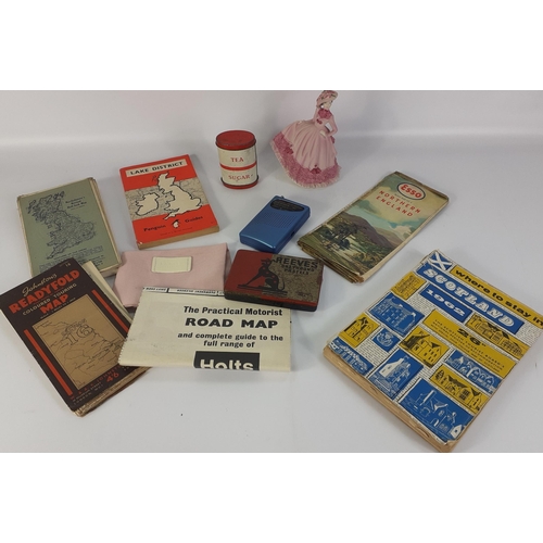 612 - A small mixed lot to include a COALPORT Beau Monde Jill figurine (14cm high), vintage maps of Northe... 