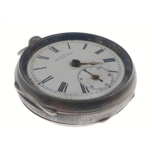 81 - An antique silver WALTHAM, MASS pocket watch, hallmarked for Birmingham 1892, missing minute hand an... 