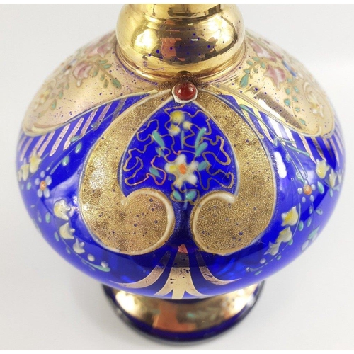 258 - A lovely pair of highly decorated cobalt blue and gilt Bohemian handled vases.  Each standing approx... 