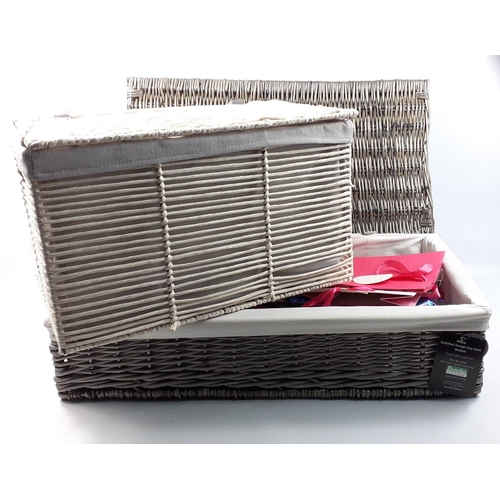 A medium size grey wash DUNELM willow underbed lined storage basket