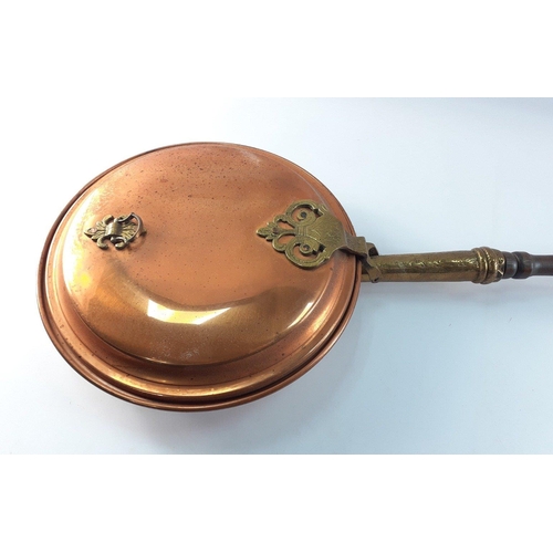 91 - A nice example of a wooden-handled copper warming pan, 112cm long approx#16