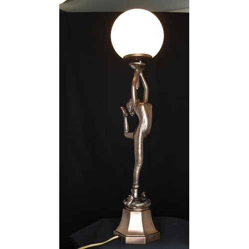 117 - A Lady Lamp with glass shade in bronzed coloured composite material. H: 65cm  W: 16cm  D: 16cm#117... 