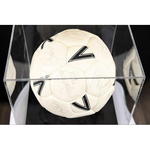 118 - A multi-signed football with original England Football Team signatures. Complete with Perspex case. ... 