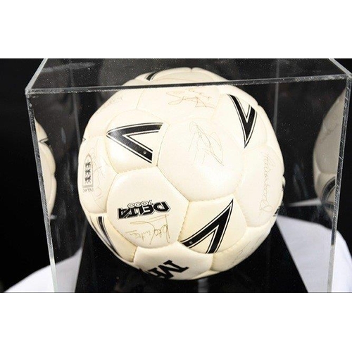 118 - A multi-signed football with original England Football Team signatures. Complete with Perspex case. ... 