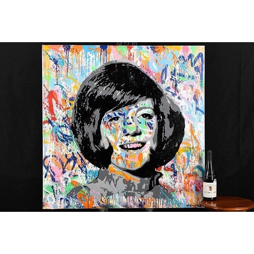 122 - A striking original painting on canvas by the artist ELMO HOOD. Image of CILLA BLACK. Canvas on boxe... 