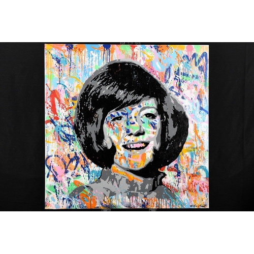 122 - A striking original painting on canvas by the artist ELMO HOOD. Image of CILLA BLACK. Canvas on boxe... 