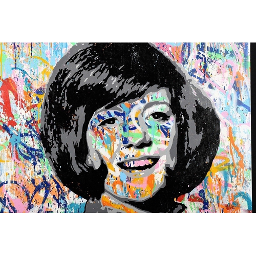 122 - A striking original painting on canvas by the artist ELMO HOOD. Image of CILLA BLACK. Canvas on boxe... 