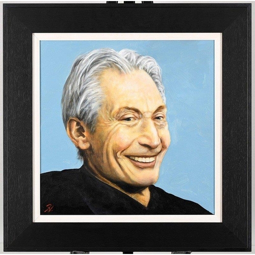 155 - An original oil on canvas by the English artist TERENCE VICKRESS. The subject is CHARLIE WATTS the f... 