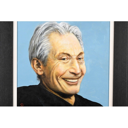 155 - An original oil on canvas by the English artist TERENCE VICKRESS. The subject is CHARLIE WATTS the f... 