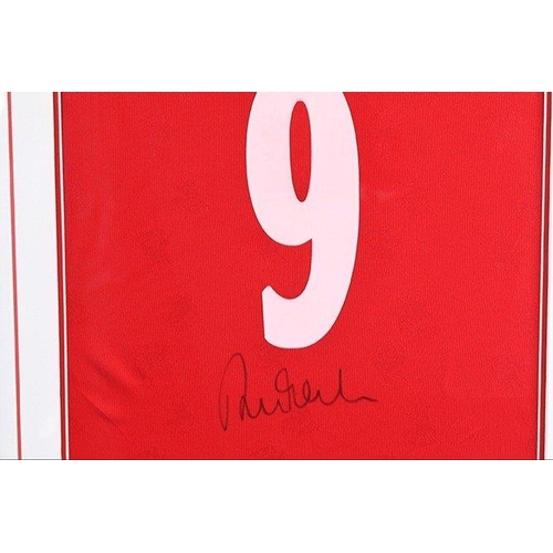 165 - A framed Liverpool shirt which has been personally signed by ROBBIE FOWLER. NOTE: this item will be ... 