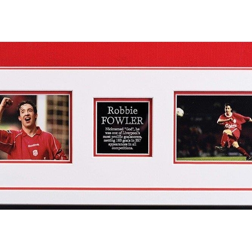 165 - A framed Liverpool shirt which has been personally signed by ROBBIE FOWLER. NOTE: this item will be ... 