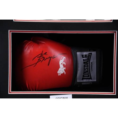 167 - A very well framed boxing glove signed by the heavyweight boxer JOE BUGNER. Note: this item will be ... 