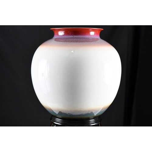 174 - A beautiful large white porcelain oriental art vase with very skilful colouring and glazing. Comes c... 