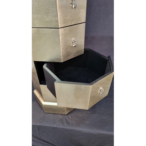 178 - A stunning 8 drawer silver leaf style hand made pedestal with felt lined drawers.. H: 109cm  W: 35cm... 