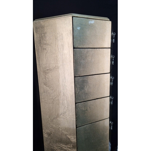 178 - A stunning 8 drawer silver leaf style hand made pedestal with felt lined drawers.. H: 109cm  W: 35cm... 