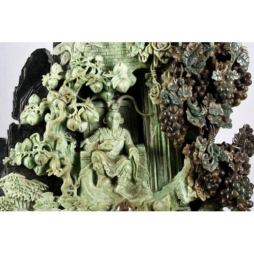 180 - An original high quality hand carved Chinese Jade Carving of a temple scene with intricate work thro... 