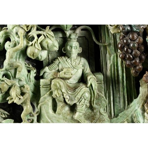 180 - An original high quality hand carved Chinese Jade Carving of a temple scene with intricate work thro... 