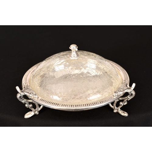 187 - This very fine metal bowl is finely detailed with a crackle finished glass lid.. H: 14cm  W: 28cm  D... 