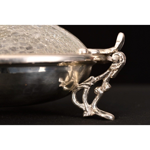 187 - This very fine metal bowl is finely detailed with a crackle finished glass lid.. H: 14cm  W: 28cm  D... 