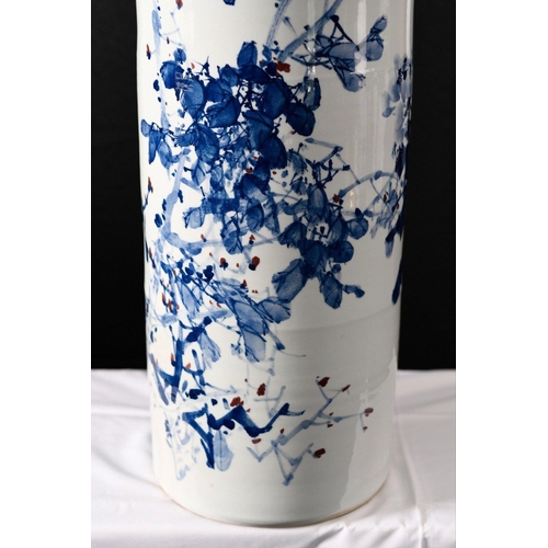 188 - An original artistic hand painted Chinese bird and floral design vase with Chinese characters on the... 