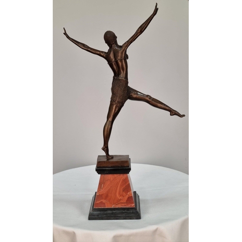 189 - A bronze sculpture of a dancer with well sculpted  detail on solid marble base. H: 60cm  W: 40cm  D:... 