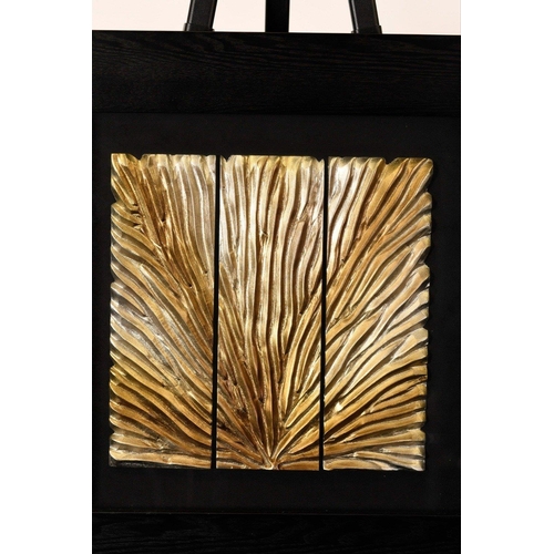 19 - A modern framed art with a gold & silver coloured hand carved wooden panel which has been set in... 