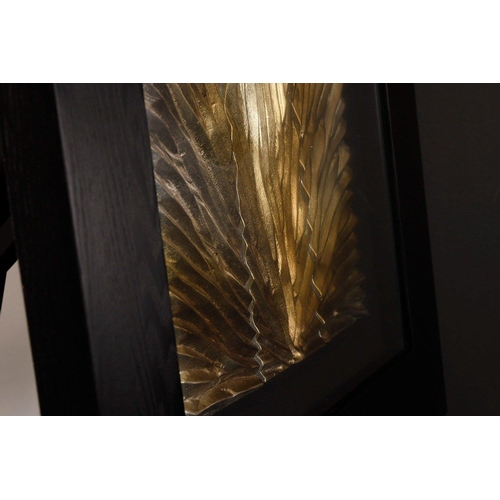 19 - A modern framed art with a gold & silver coloured hand carved wooden panel which has been set in... 