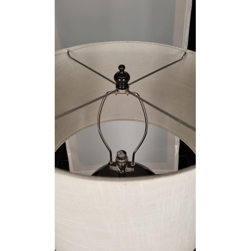 190 - A porcelain lamp with embossed detail in gun metal grey finish. Display shade shown supplied free of... 