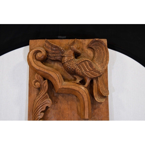 194 - An original hand carved large teak wood panel depicting a goddess with animals Origin Thailand Circa... 