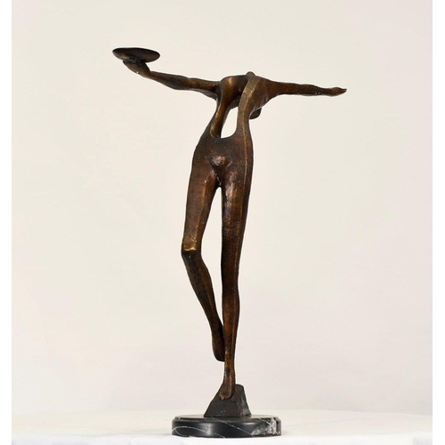 2 - This heavy modern minimalist sculpture has been cast from bronze and sits on a black marble base sta... 