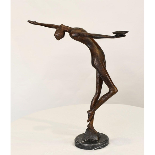 2 - This heavy modern minimalist sculpture has been cast from bronze and sits on a black marble base sta... 