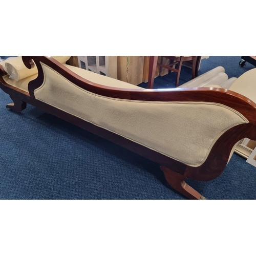 204 - A beautifully upholstered hand made solid rosewood chaise longue. Complete with 2 bolster cushions. ... 