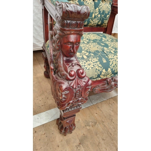 205 - A hand made solid mahogany King's chair standing almost 6ft high. Hand carved detail throughout. . H... 