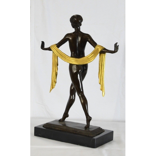 206 - Bronze/marble - Dancing Lady cast in bronze on solid black marble base.. H: 60cm  W: 12cm  D: 12cm#2... 