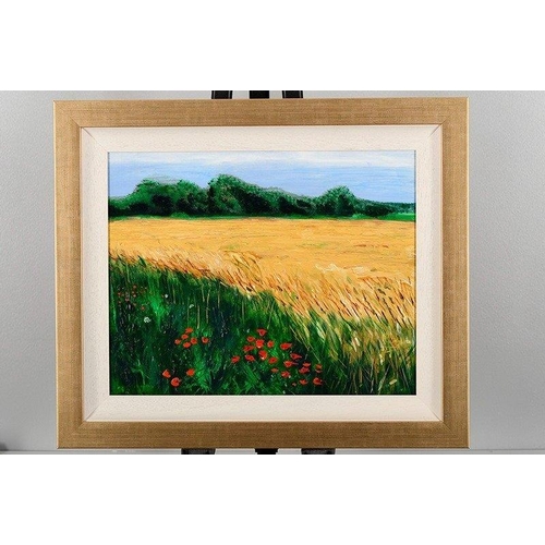 208 - A poppies original painting on canvas by NEIL PETTIE titled Cornfield East Lothian. His great uncle ... 