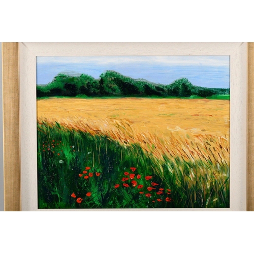 208 - A poppies original painting on canvas by NEIL PETTIE titled Cornfield East Lothian. His great uncle ... 