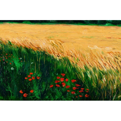 208 - A poppies original painting on canvas by NEIL PETTIE titled Cornfield East Lothian. His great uncle ... 