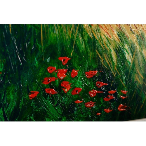 208 - A poppies original painting on canvas by NEIL PETTIE titled Cornfield East Lothian. His great uncle ... 