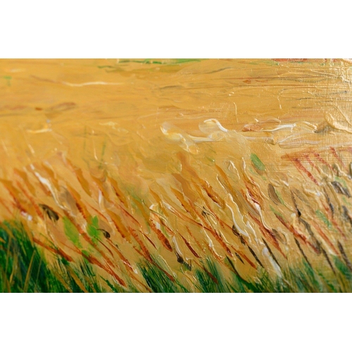 208 - A poppies original painting on canvas by NEIL PETTIE titled Cornfield East Lothian. His great uncle ... 