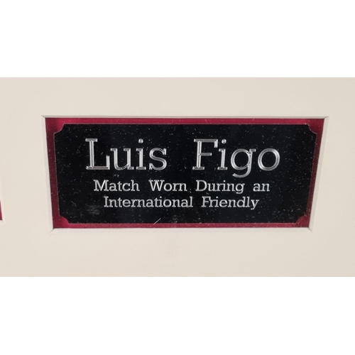 213 - A framed presentation of the Portuguese football legend LUIS FIGO's match worn shirt. Supplied with ... 