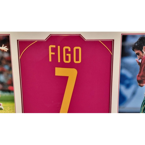 213 - A framed presentation of the Portuguese football legend LUIS FIGO's match worn shirt. Supplied with ... 