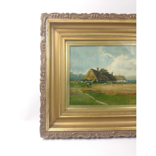 246 - A framed and glazed oil painting by D. CAMERON of a Highland scene.  The frame which carries sticker... 